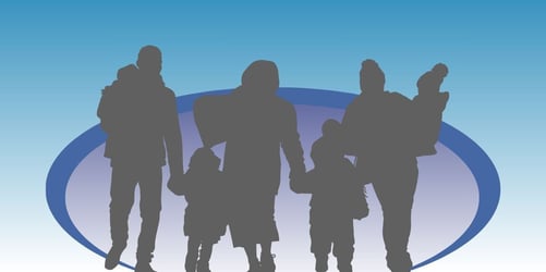 A gradient background of blue and white. There is a silhouette of 5 figures. The outlines make it obvious that there are children and adults but otherwise they are vague.