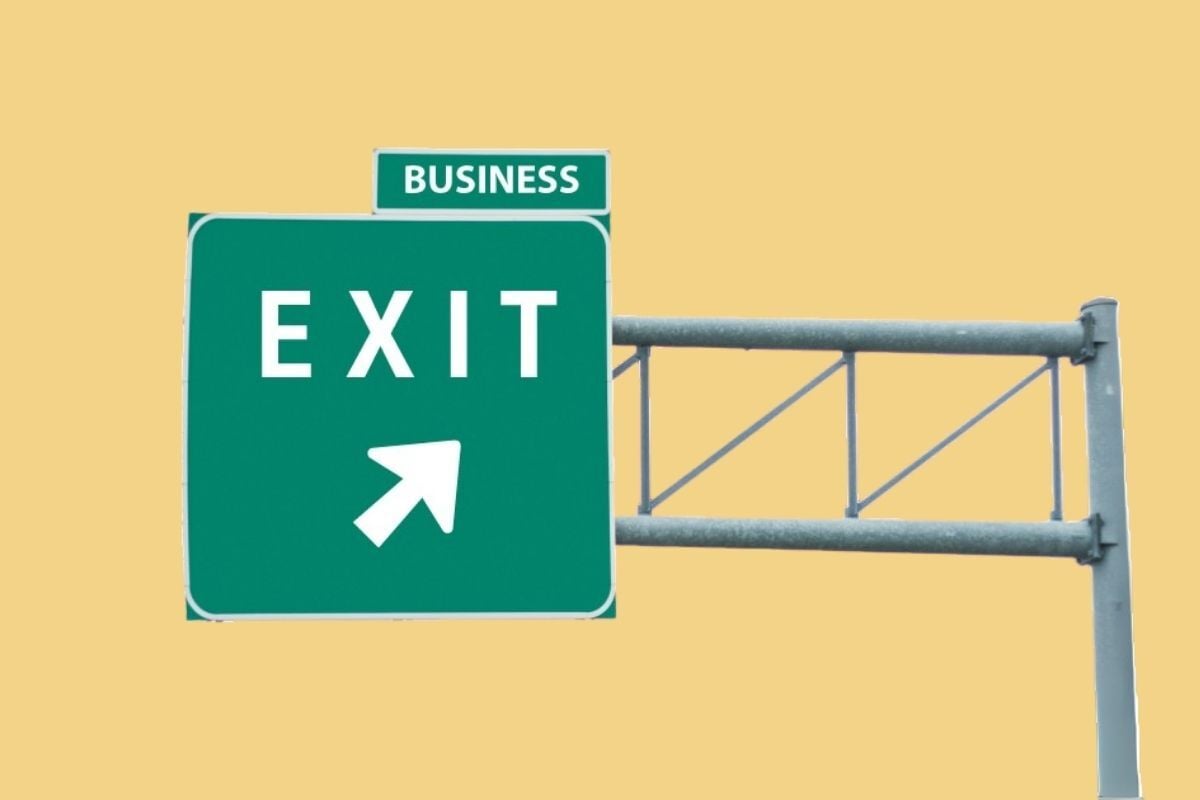 An exit sign, like you'd see on the highway, with 