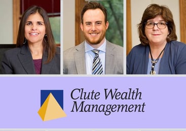 Owners Christina Ubl, Adam Robert, and founder Heidi Clute. "Clute Wealth Management" Logo