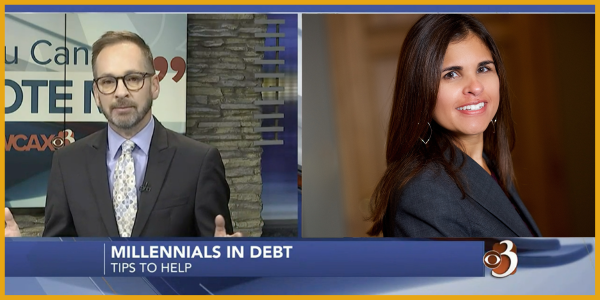 Millenials in Debt - Tips to Help. Christina Ubl and News anchor, screenshot of a tv segment